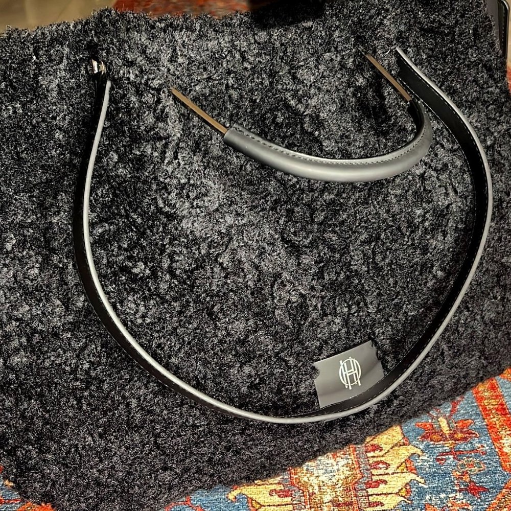 Original HOUSE OF HARLOW 1960 Sherpa Weekender Satchel Bag Black Wristlet